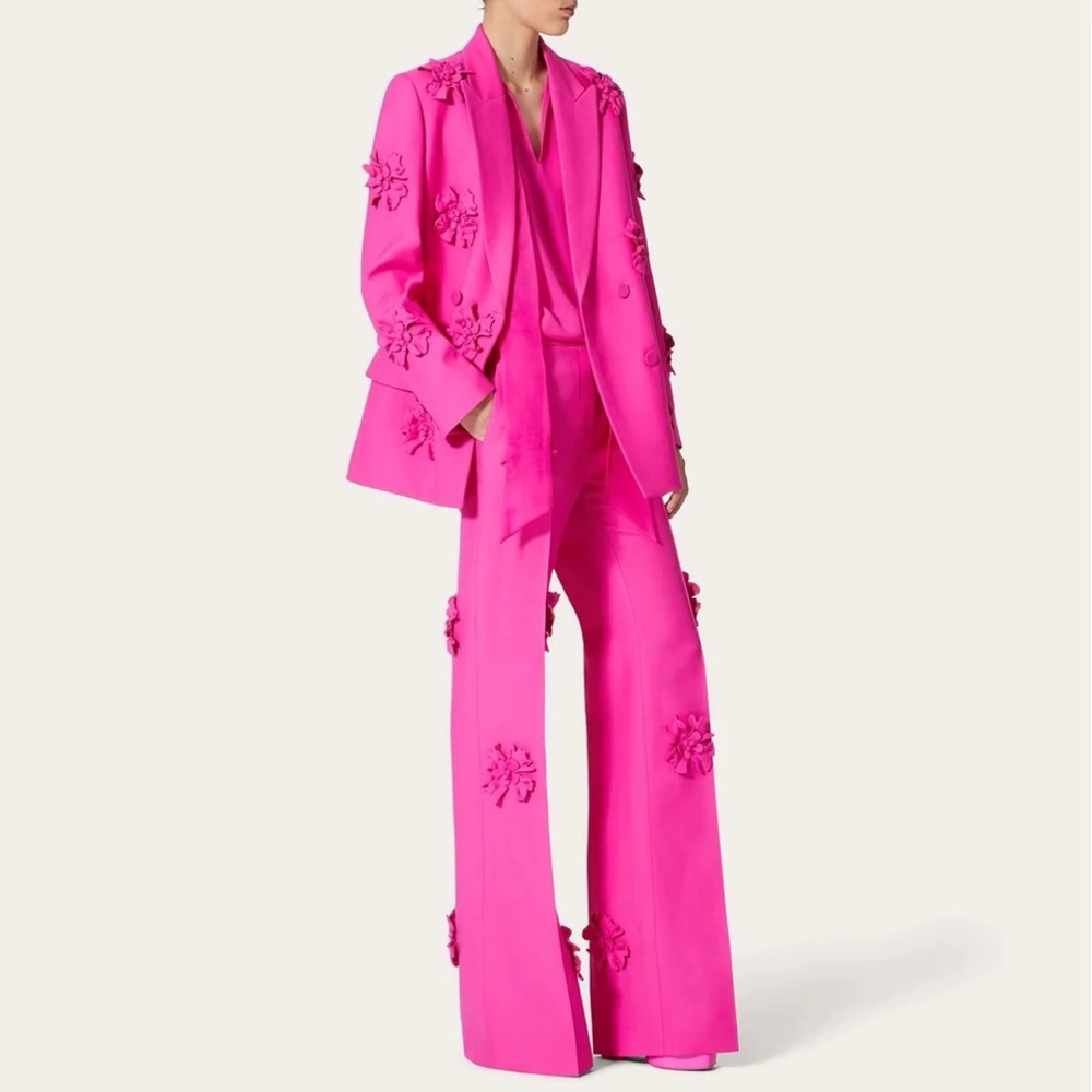 There She Goes 3D Floral Pink Pants In All Over Appliqué